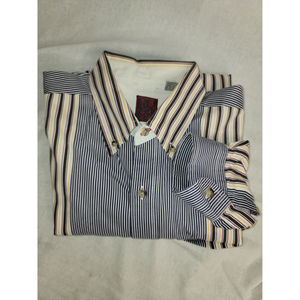 Rufi Cotton Striped Shirt L Blue White Mens